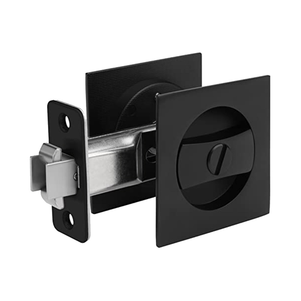 Pocket Door Lock, Matte Black Contemporary Privacy Square Hardware, Sliding Lock-image-OPC-PGBVFTJ-NEW