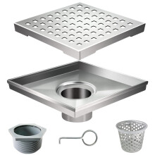 Kit de vidange de douche carree - Ensemble de drainage de sol de salle de bain en acier inoxydable (certifie CUPC) equipe d'un motif quadrato amo