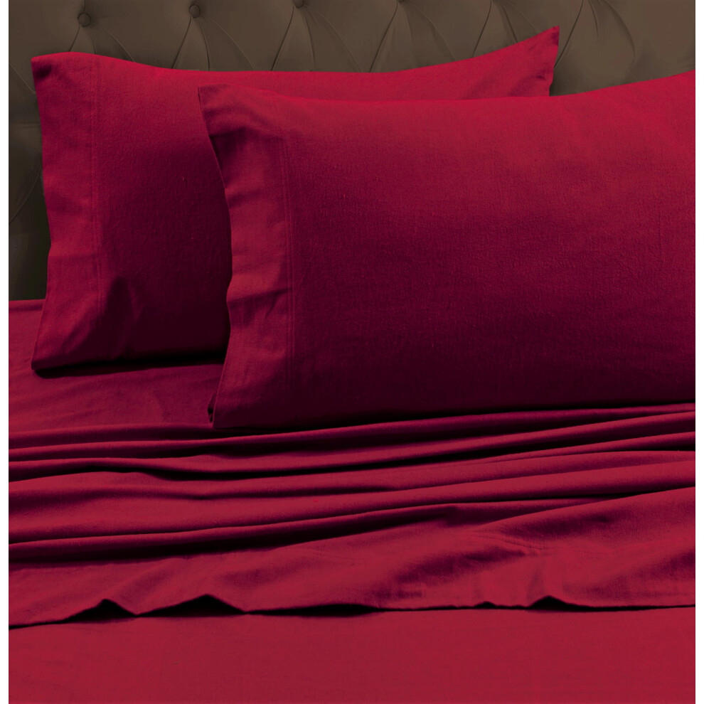Drap plat de luxe en flanelle unie de taille g   n   reuse, rouge fonc   , pour lit king size de Tribeca Living California