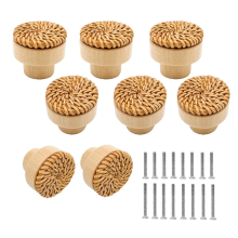 Confezione da 8 pomelli in rattan boho per cassettiere, armadietti in legno, decorazioni in vimini (naturali)