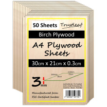 Trustleaf 3mm Birch Plywood A4-300x210x 3mm - (Pack of 50) - Laserable Low Fume E1 Glue Ply