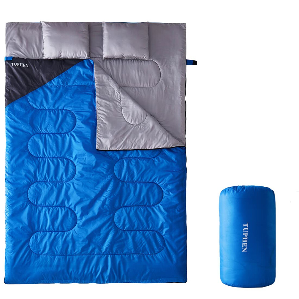 Sac de couchage double Tuphen avec 2 oreillers Queen Size XL pour 2 personnes, temps froid et chaud - Sac de couchage imperm   able pour adultes 3