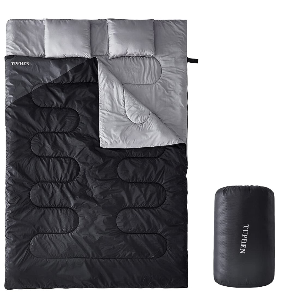 Sac de couchage double Tuphen avec 2 oreillers Queen Size XL pour 2 personnes, temps froid et chaud - Sac de couchage imperm   able 3 saisons pour