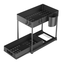 Organizador de cozinha Mesa de tampo de dupla camada Prateleira extraível Gabinete Pia Rack