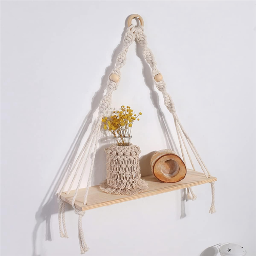 Ράφι τοίχου Macrame - Boho Wood Shelves with Beads, Farmhouse Floating Rustic Plant 2