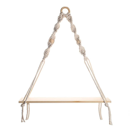 Ράφι τοίχου Macrame - Boho Wood Shelves with Beads, Farmhouse Floating Rustic Plant