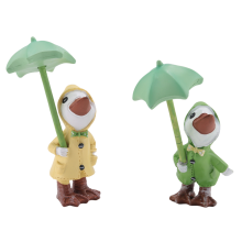 2Pcs Estátuas de Patos de Jardim, 1 Par Bonito Pequeno com Guarda-chuva Ornamento de Resina Decoração de Pato ao Ar Livre