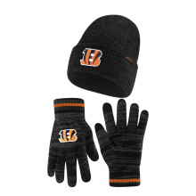 Ultra Game NFL Official Adults Unisex Super Soft Marl Knit Winter Beanie Knit Hat with Extra Warm Touch Screen Gloves Cincinnati Bengals Team C