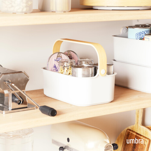 Umbra Umbra Bellwood Stackable Storage Bin  Multipurpose Caddy Organizer  11 x 7 in  White/Natural 1