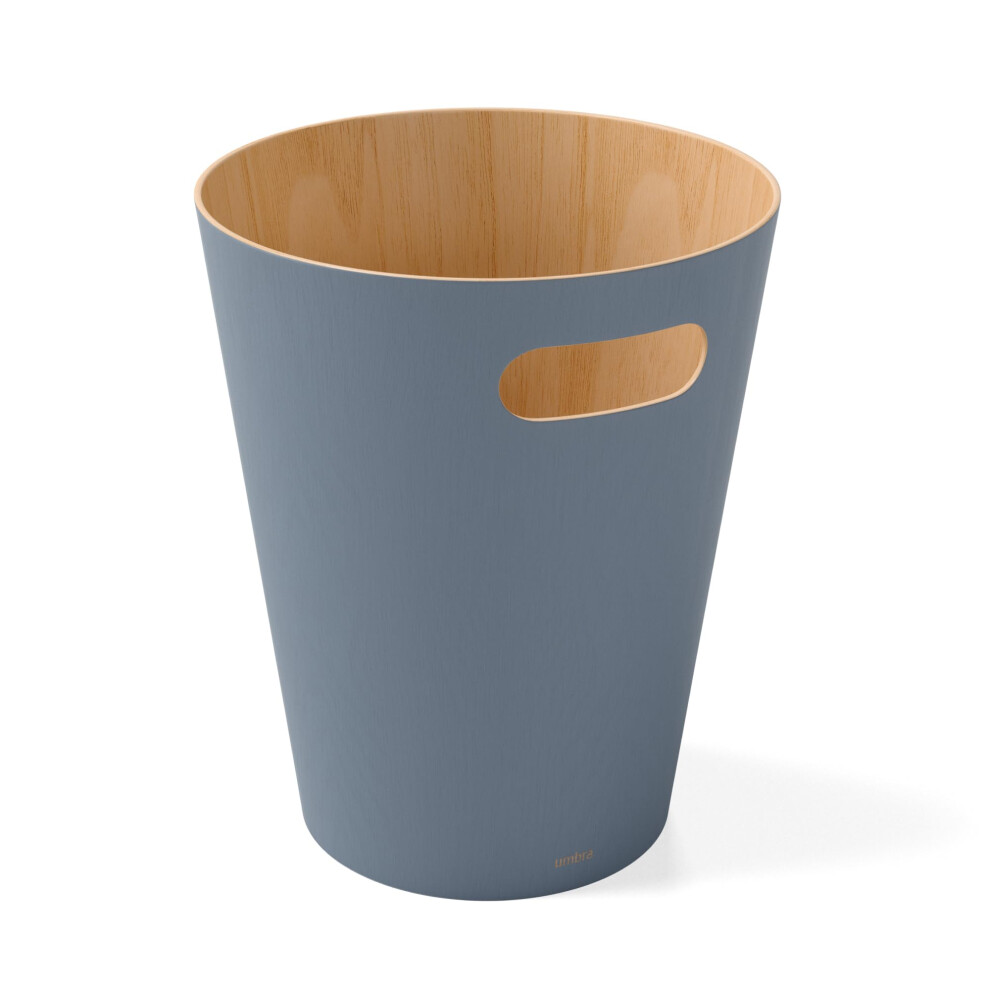 Umbra Woodrow 2-Gallon Modern Wooden Trash Can Wastebasket  Attractive Bin for Garbage or Recycling  Suitable for Home or Office  Slate Blue