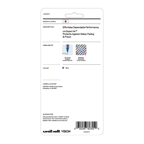Uni-Ball uni-ball Vision Rollerball Στυλό, Λεπτή Μύτη, 0.7 mm, Γκρι Σώμα, Μπλε Μελάνι, Συσκευασία 5 Στυλών 1