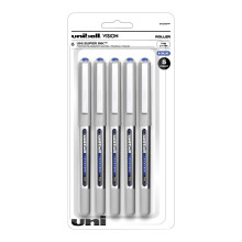 Bol grafos roller de tinta l quida Uni-Ball Vision, punta fina de 0,7 mm, cuerpo gris, tinta azul, paquete de 5 unidades