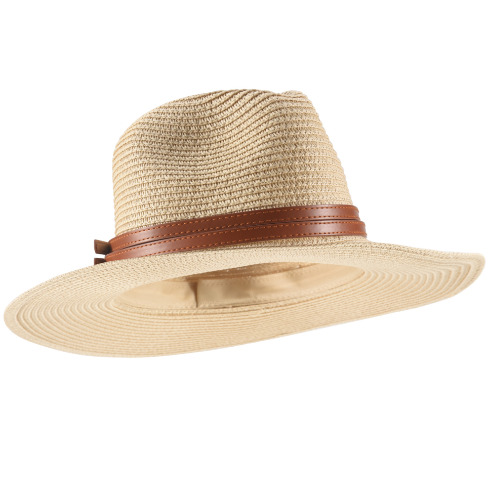 Chapeau de paille souple Panama naturel pour l'été, large bord, protection UV, pour la plage, beige