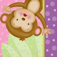 Unique Baby Shower Beverage Paper Napkins | 5"""" x 5"""" | Girl Monkey | 16 Pcs 16ct Multicolor