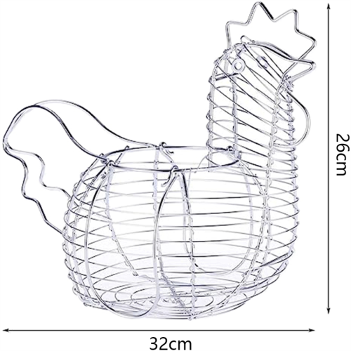 Metal Wire Egg Baskets for Eggs, Chicken Shaped Holder, Rustic Round Gathering with Handle 2