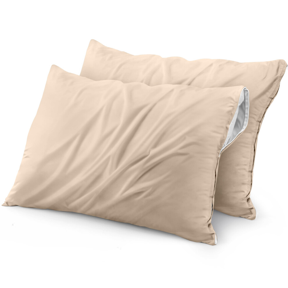 Prot   ge-oreiller imperm   able Utopia Bedding avec fermeture    clair (lot de 2) King Beige - Housse d'oreiller anti-punaises de lit 20 x 38 pouces