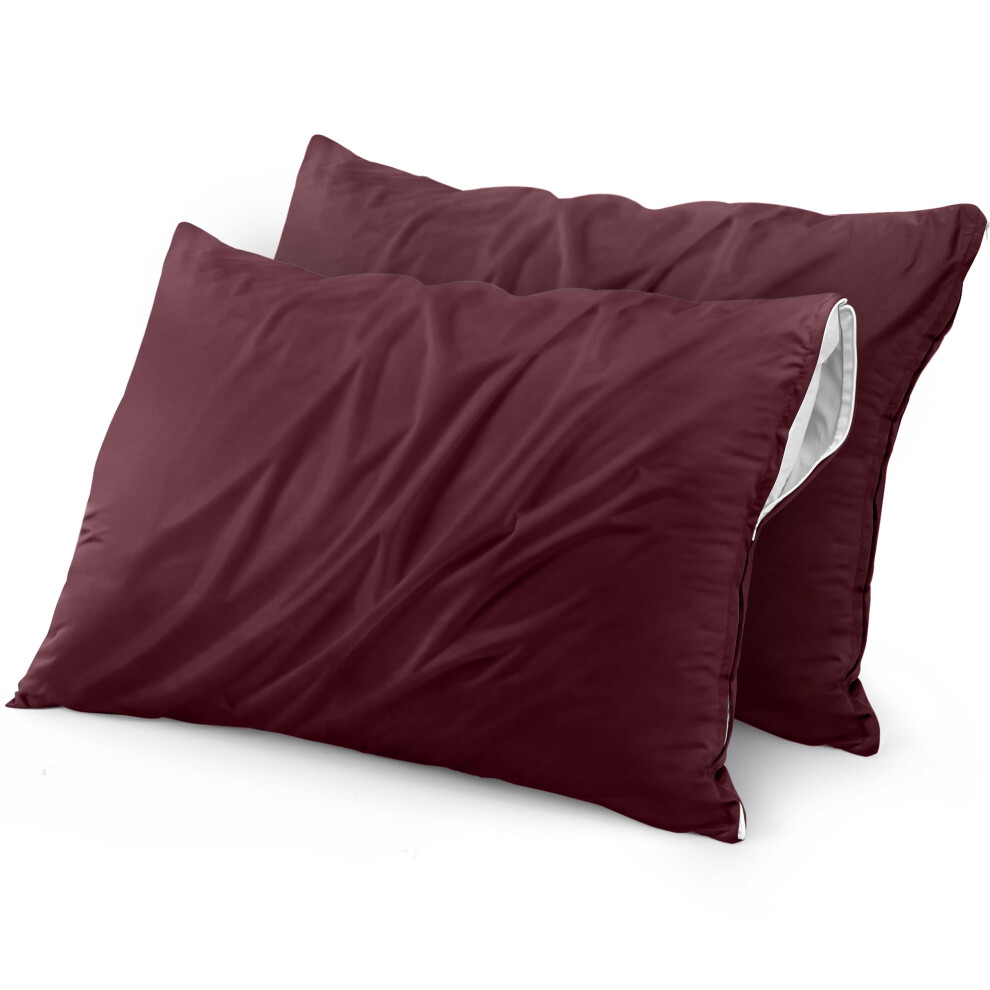 Copricuscino Impermeabile Utopia Bedding Con Cerniera (Confezione Da 2) Borgogna Standard - Copricuscino Anti-Cimici Da Letto 20 X 26 Pollici