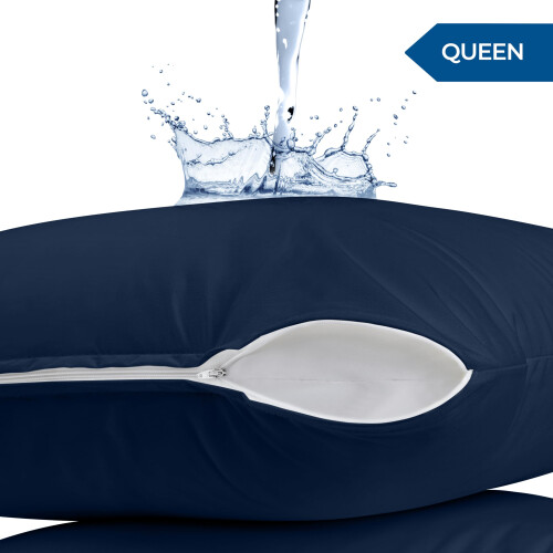 Utopia Litteur Professees d'oreiller impermeables a fermeture eclair zippe (2 pack Navy) Queenses a glisse d'oreiller a zippe 1