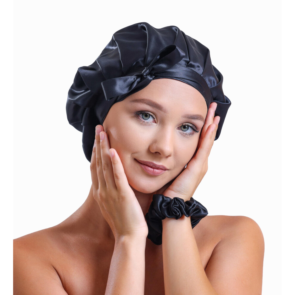 V?nera 100% Pure 22 Momme Mulberry Silk Hair Bonnet -Silk Cap for Sleeping with Adjustable Ribbons - 1 Layer Silk Hair Bonnet for Sleeping (One Layer
