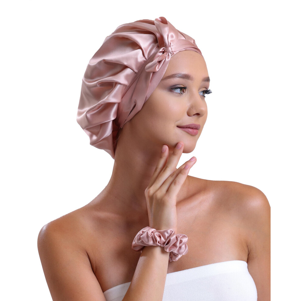V?nera 100% Pure 22 Momme Mulberry Silk Hair Bonnet -Silk Cap for Sleeping with Adjustable Ribbons - 1 Layer Silk Hair Bonnet for Sleeping (One Layer