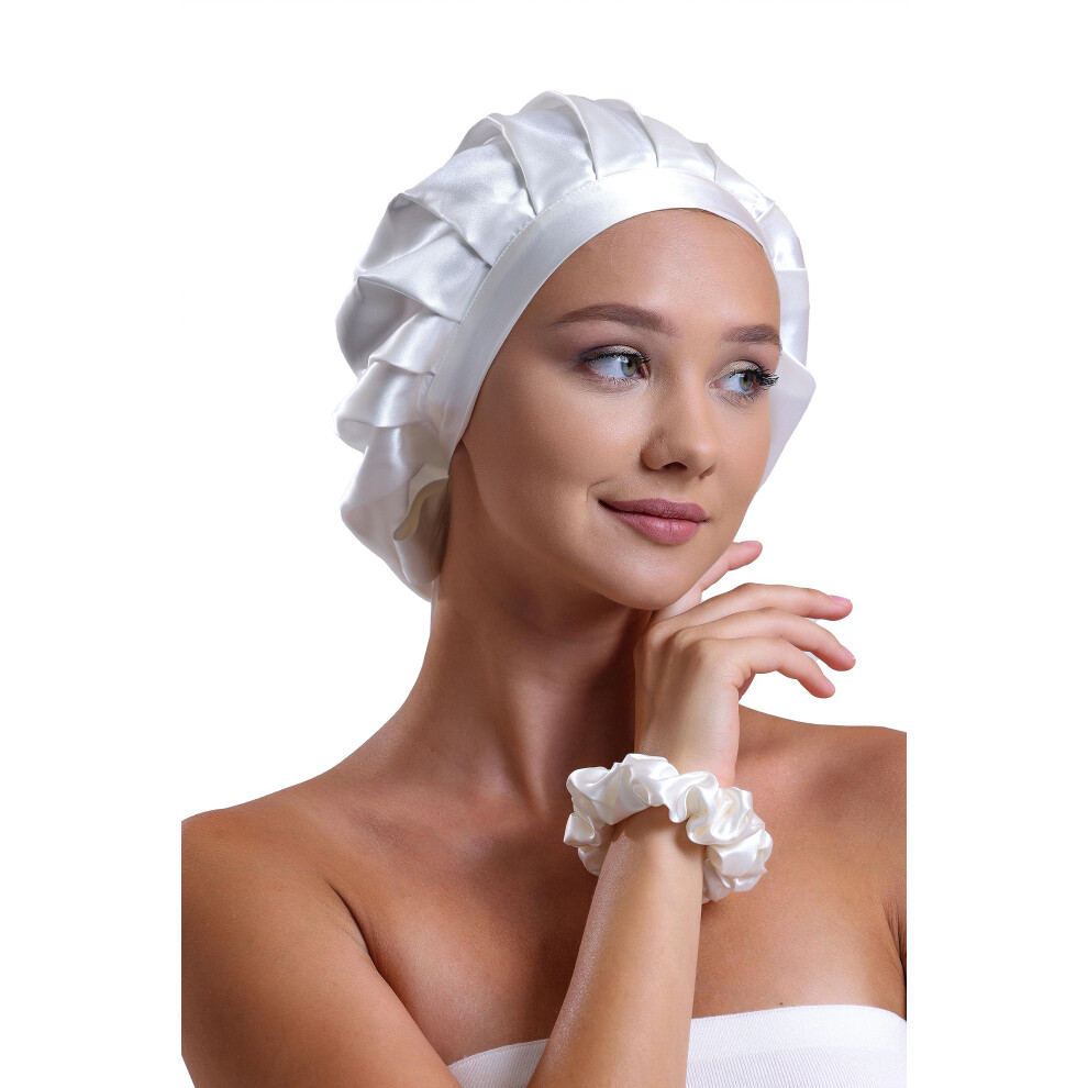 V?nera 100% Pure 22 Momme Mulberry Silk Hair Bonnet -Silk Cap for Sleeping with Adjustable Ribbons - 1 Layer Silk Hair Bonnet for Sleeping(One Layer