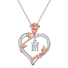 Valentinsdagsgaver til b?rn Piger - Halsk?degaver til kvinder Teenagepiger bogstav M Indledende halsk?der Rose Heart Halsk?de Juledag F?dselsdag