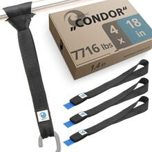 Valonic Condor Spanngurte mit weicher Schlaufe, robust, 4 Stck, 7716 lbs, 3,6 x 45,7 cm, doppelt genht, Schwarz fr Motorradlenker