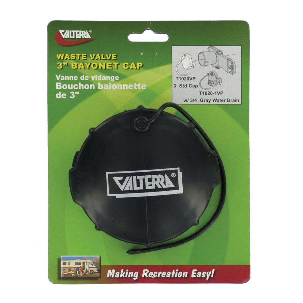 Valterra T1020vp Waste Valve Cap - 3"""" Bayonet Black 019079102034