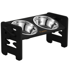 Vantic Elevated Dog Bowls - Adjustable Raised Dog Bowls for Small Dogs and cats Durable Bamboo Dog Food Bowl Stand with 2 Stainless Steel Bowls and N