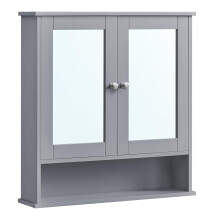 VASAGLE LHC002G02 Wall Cabinet  Bathroom Cabinet  Hanging Cabinet  2 Mirror Doors and Open Compartment  Adjustable Shelf  13 x 56.5 x 58.5 cm  Dove Gr