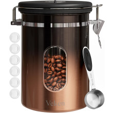 Veken Koffiecontainer met Venster voor Cereal, Gemalen Koffie, Bonen, Thee, Bloem, Suiker, Luchtdicht RVS