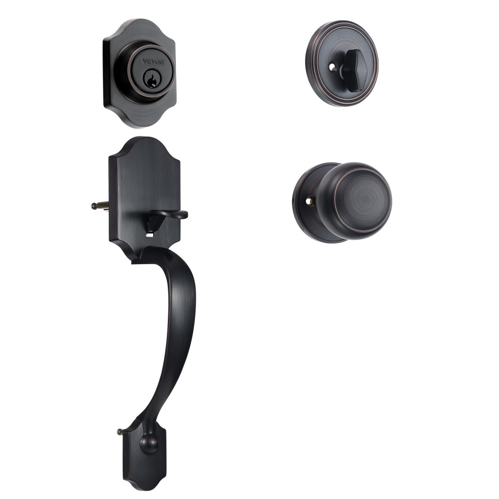 VEVOR Front Door Handle and Deadbolt Set  Antique Copper Front Door Lock Set with Interior Knob  Adjustable Hole Spacing Single Cylinder Handleset  fo