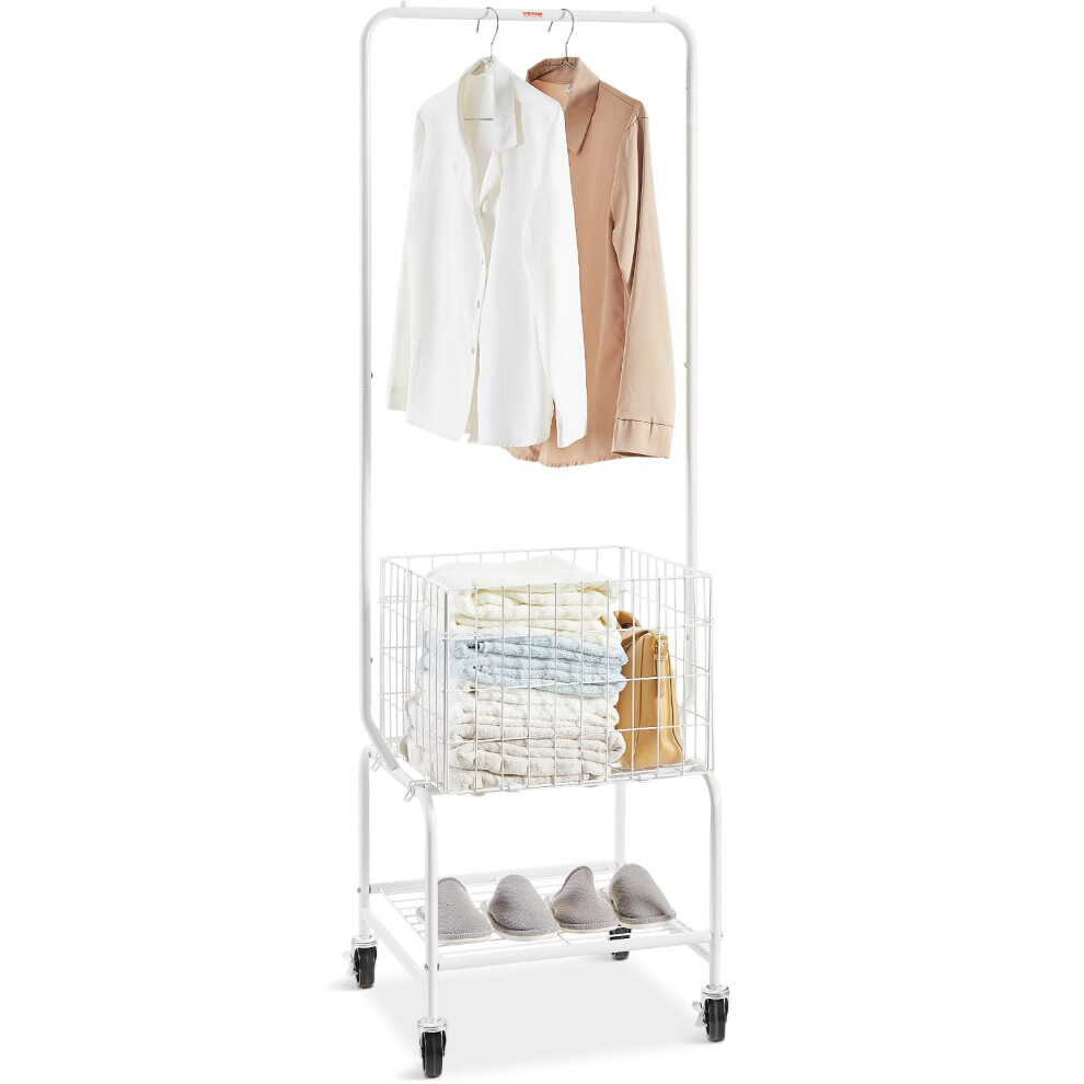 VEVOR Metal Rolling Laundry Basket with Hanging Garment Rack  Laundry Hamper Cart Adjustable Height with Basket Load and Shelf Load  Storage Organizer