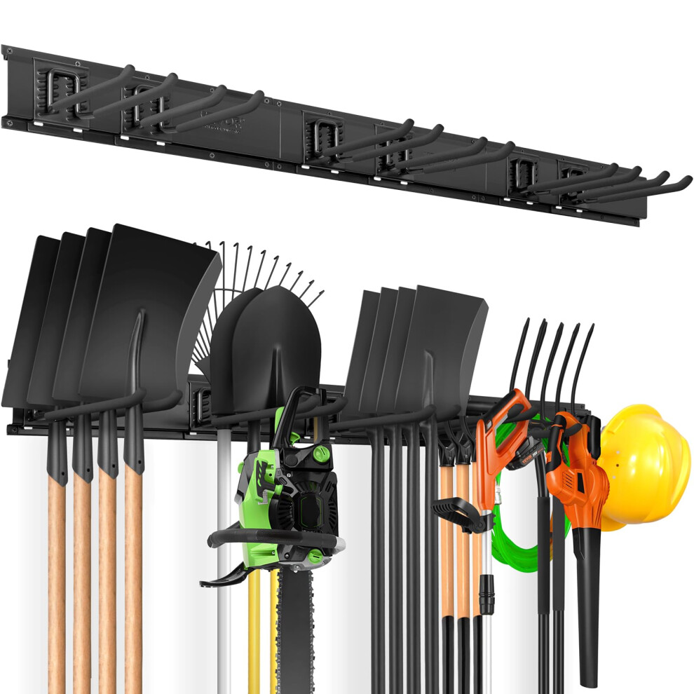 VEVOR Garage Tool Organizer  600 lbs Max Load Capacity  Wall Mount Yard Garden Storage Rack Organization Heavy Duty with 6 Adjustable Hooks and 3 Rail