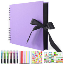 Set de album foto Vienrose Scrapbook DIY cu autocolante ?i pixuri colorate Carte de imagini cu coperta cartonata 11 x 8 inci 80 de pagini negre p