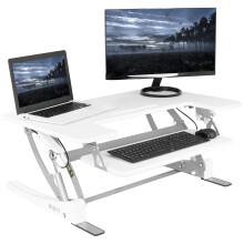 VIVO 36 inch Height Adjustable Stand Up Desk Converter V Series Quick Sit to Stand Tabletop Dual Monitor Riser Workstation White DESK-V000VW