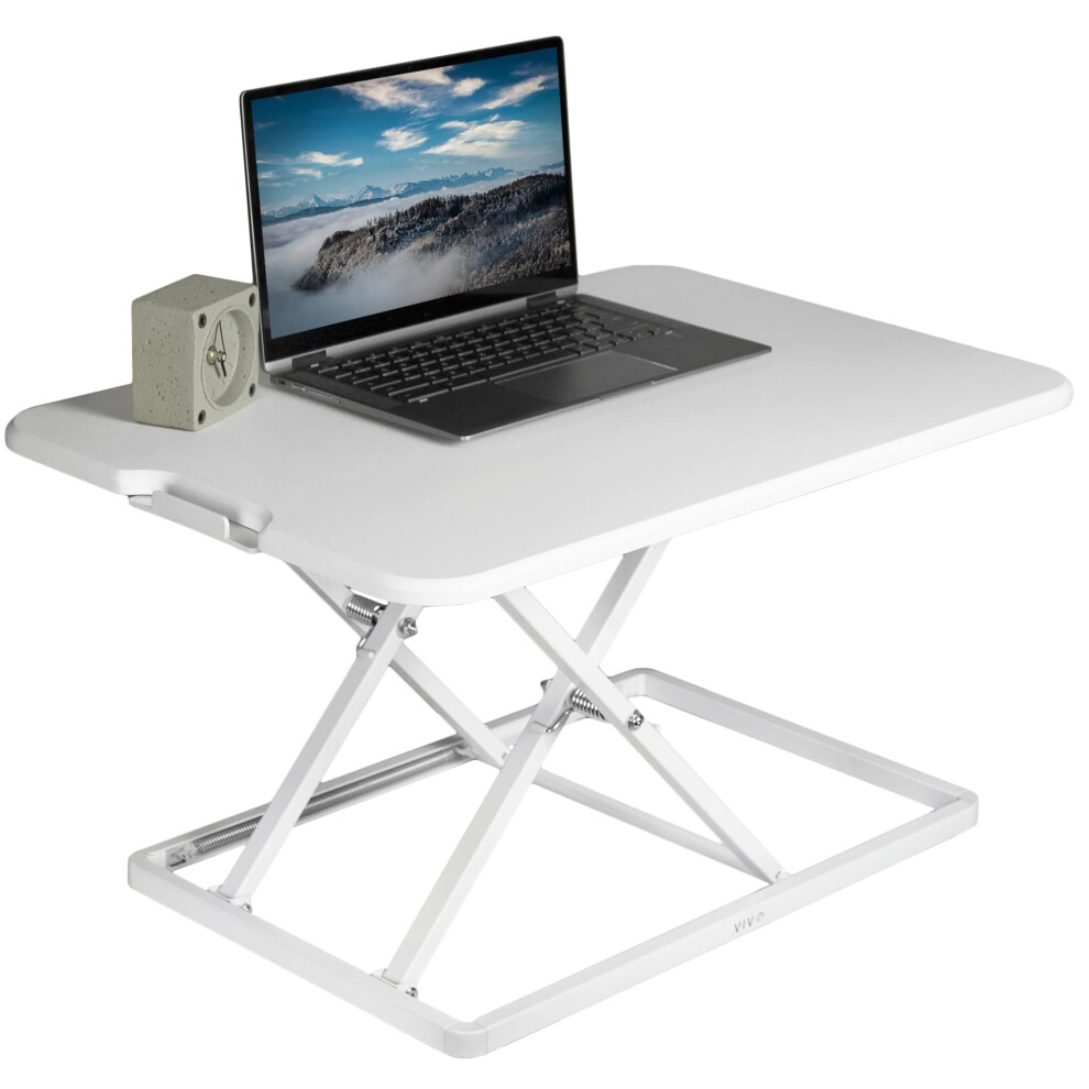 VIVO Ultra-Slim Single Top Height Adjustable Standing Desk Riser  Compact Sit Stand Desktop Converter for Monitor or Laptop  White  DESK-V001JW
