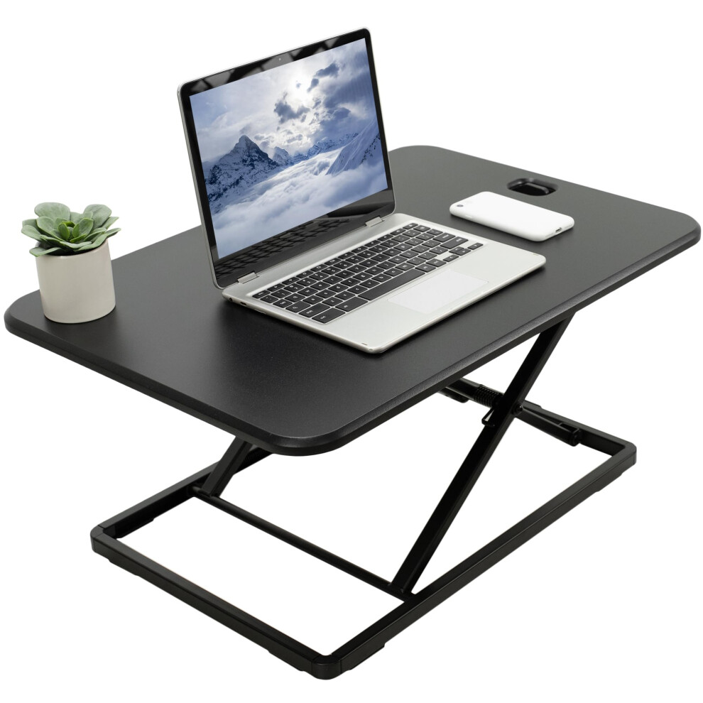 VIVO Ultra-Slim Single Top Height Adjustable Standing Desk Riser  Compact Sit Stand Desktop Converter for Monitor or Laptop  Black  DESK-V001J