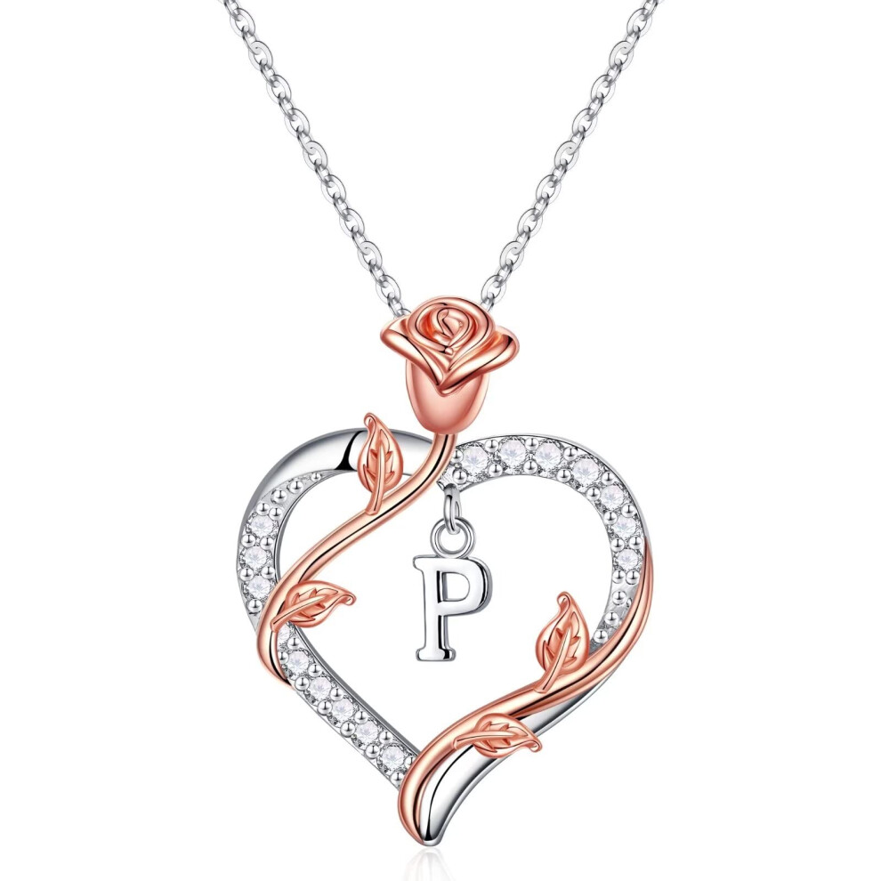 Vjoypro - Collane Con Iniziale A Forma Di Cuore E Rosa, Regali Per Donne, Collane Con Iniziale A Forma Di Lettera P, Collana Con Ciondolo A Forma-image