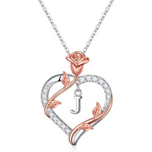 Vjoypro Valentinsdagsgaver til brn Piger - Halskdegaver til kvinder Piger Bogstav J Indledende halskder Rose Flower Love Heart Halskde Jubil