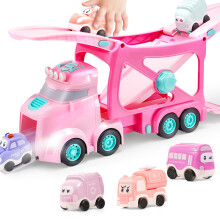 VROOMIX 3-Layer Extra Large Princess Pink Truck Toys for Girls 7-in-1 Big Transport Vehicle Carrier Truck with Directional Tracks Siren & Light