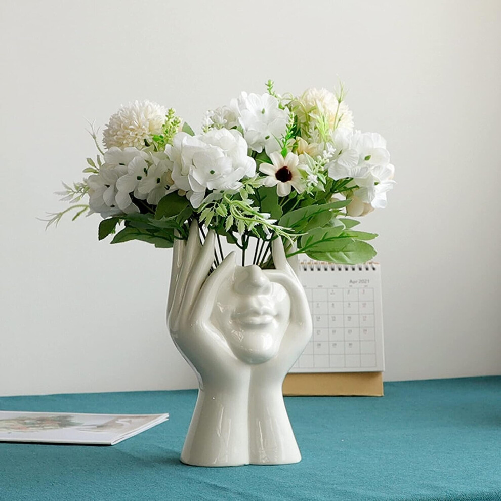 White Ceramic Flower Vase Modern Design Human Face Flower Vase Decoration for Home Office Wedding Party 18cm