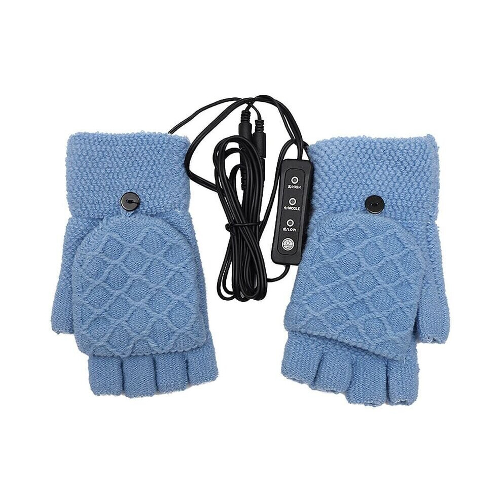 Double Sided Heated Fingerless Gloves Heating Knitted Winter Usb Heated Gloves Typing Mitten For Women Men