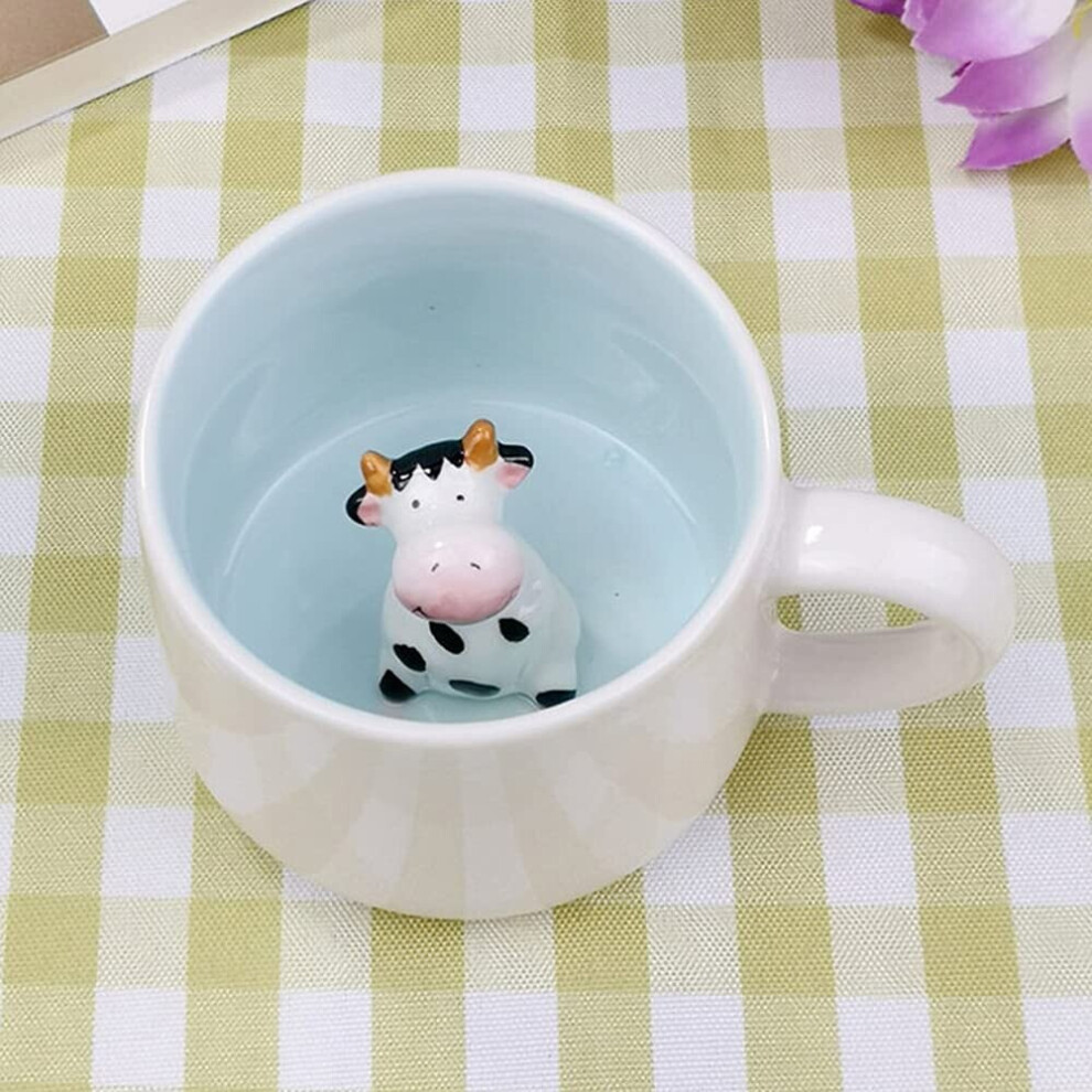 1 pcs 400Ml  3D Animal Coffee Mug Cute Cow Inside, Christmas Birthday Cow Print Gifts For Kids Wife Grandma (Cow)
