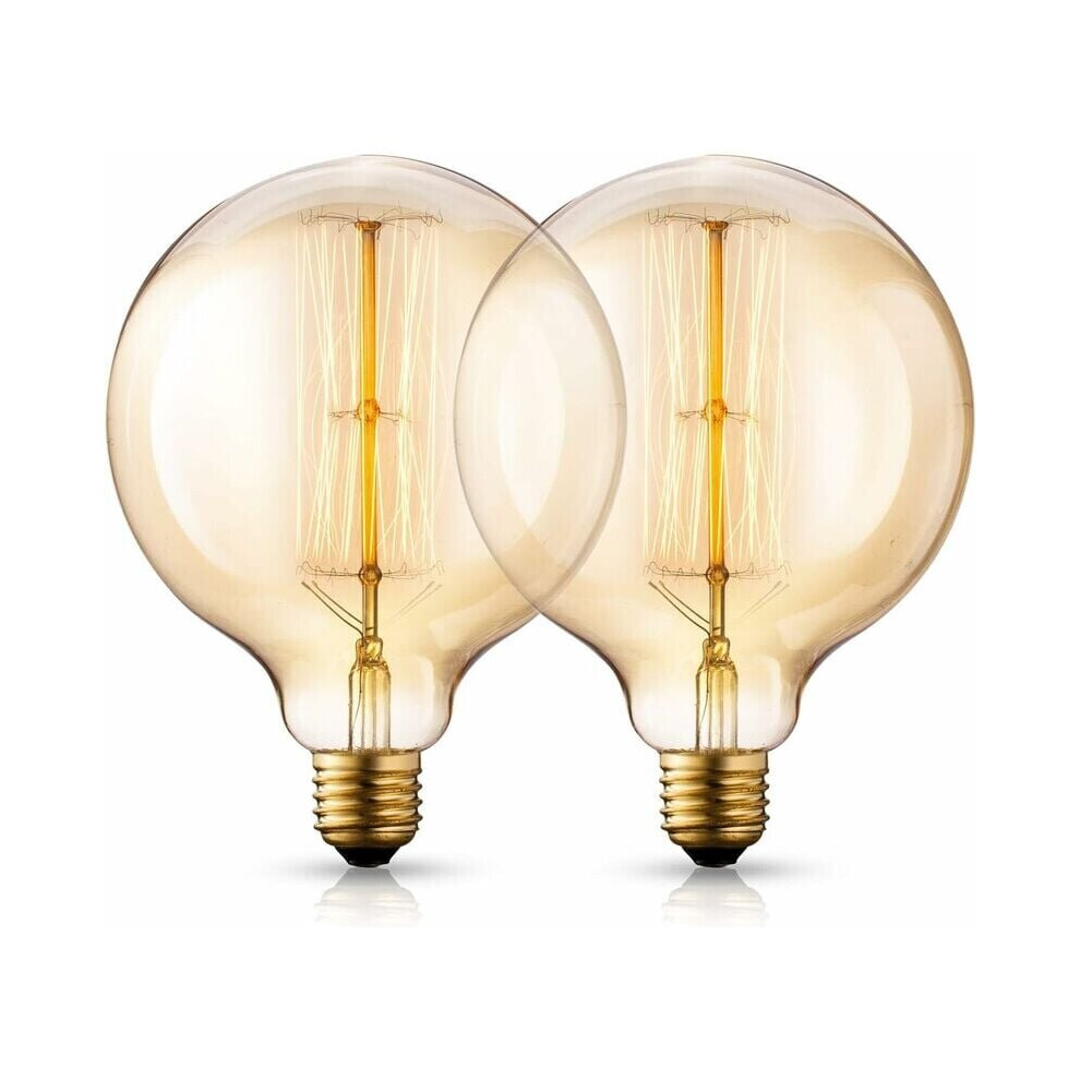 G125 King Size Globe Vintage Edison Light Bulb Set, 40W E27 Old