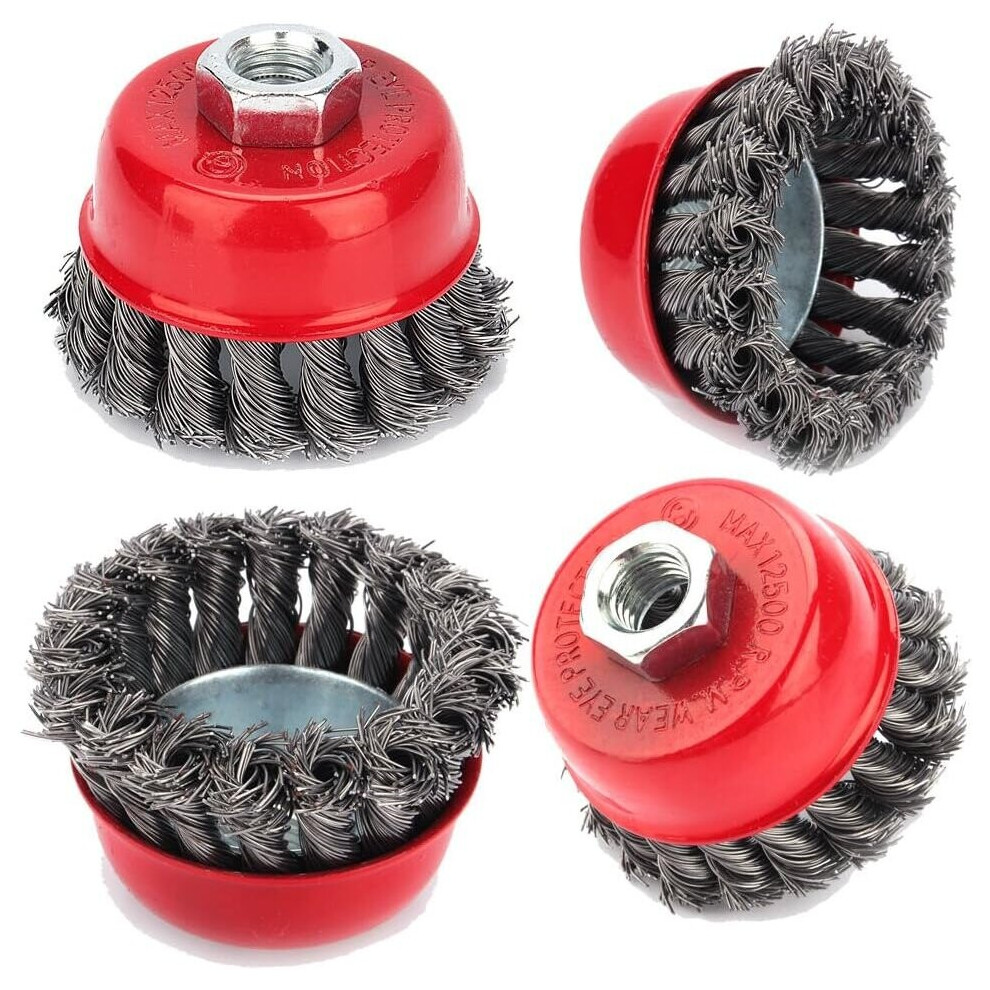 Wire Cleaning Brush, 4pcs M14 Twisted Wire Mesh Brush 75mm for Angle Grinder Brush Cutter Derusting Corrosion Diverting Paint