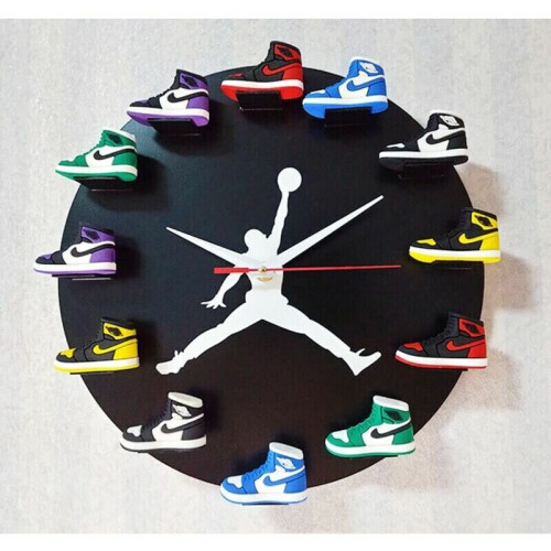 Home Wall Clock Stereoscopic Shoe Pattern Wall Clock Sneakers (Classic Black),