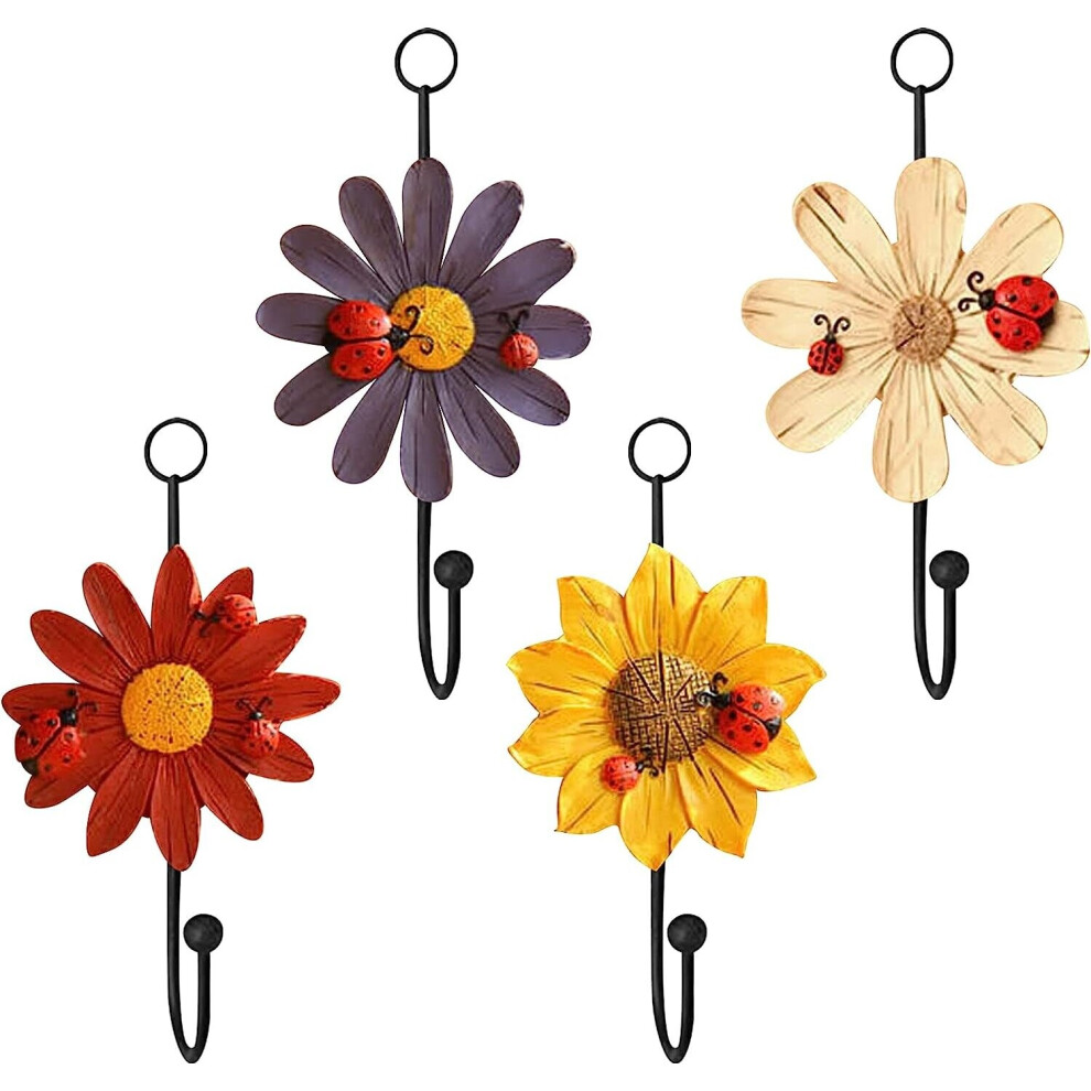 Decorative Hook Flower Shape Hooks Coat Rack Hook for hanging coat hat key towel hanger vintage home living room door decoration(4 pcs)