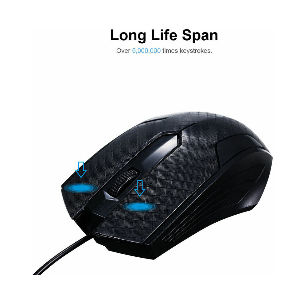 Other Home Automation Accessory USB 3 Button Optical Wired Mouse with 1.1m Cord Compatible with Windows 7/8/10/XP MacOS, Model: Black