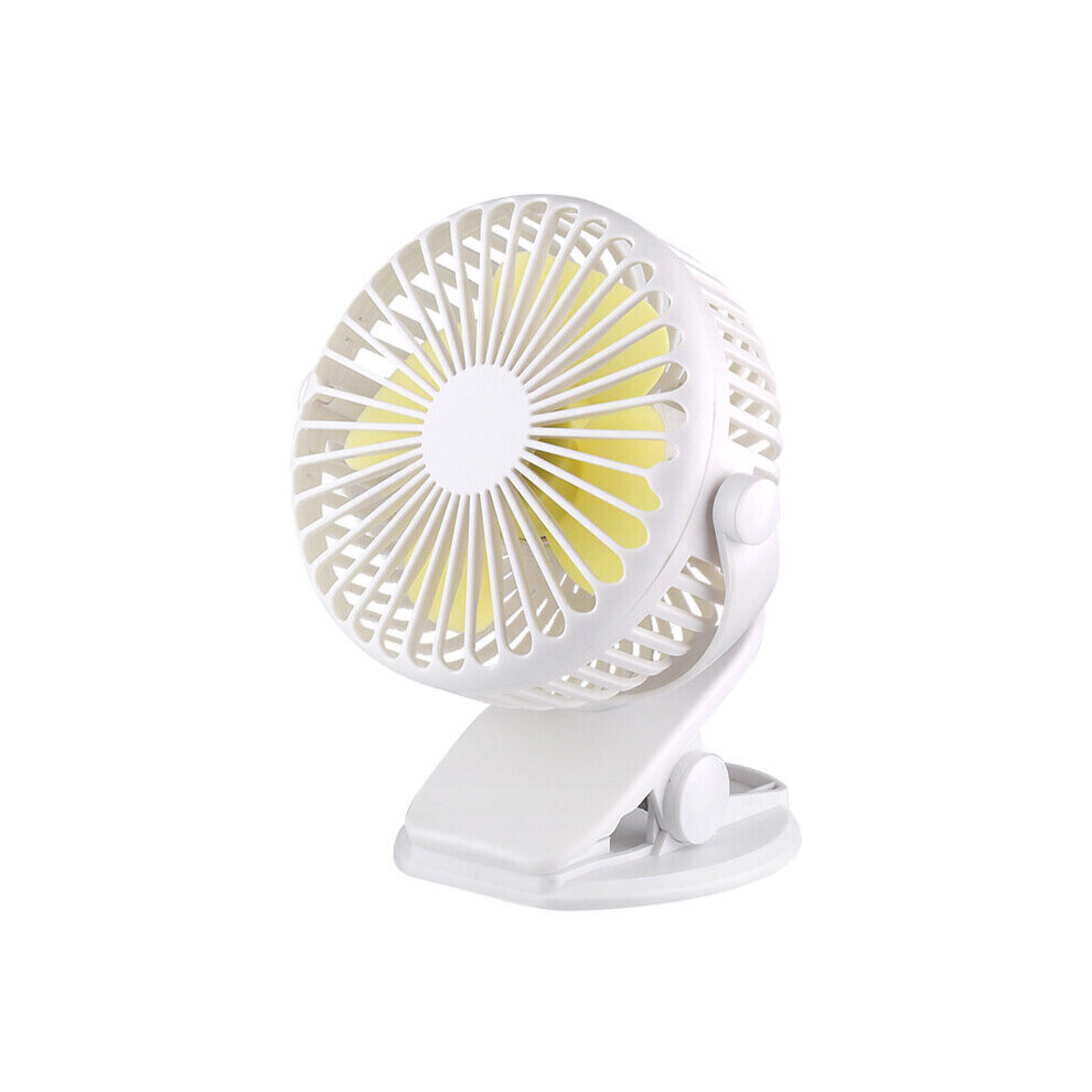 Quiet USB Fan, Portable USB Desk Fan with Rechargeable Battery, 360 Rotating 3-Speed Cooling Fan for Stroller, Car, White